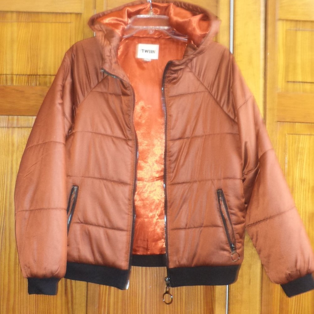 TWIN copper tone lined hooded winter jacket sz M woman